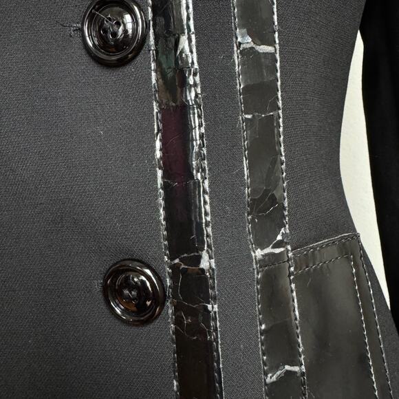 Vintage DOLCE & GABBANA Wool Double Breasted Trench Coat w/ Patent Leather Trim - Picture 7 of 11